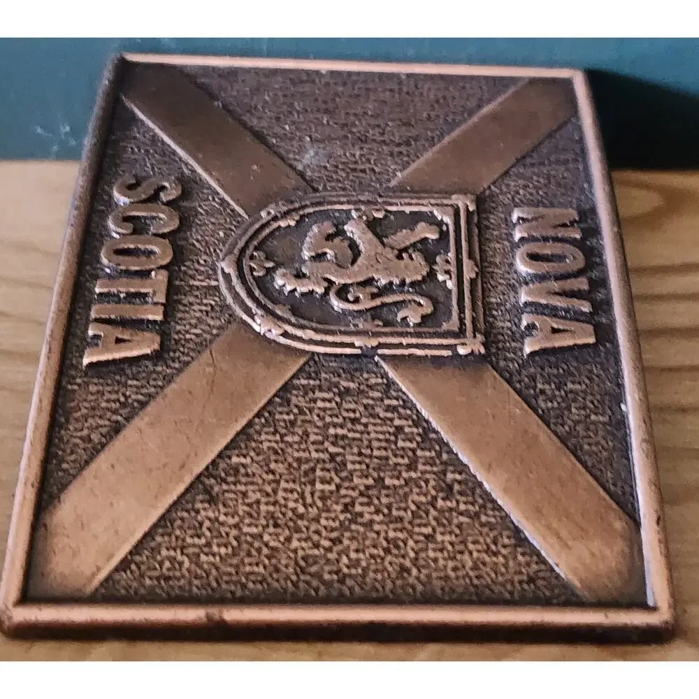 1970's Nova Scotia Belt Buckle Coat Of Arms / Flag Made In Canada Vintage